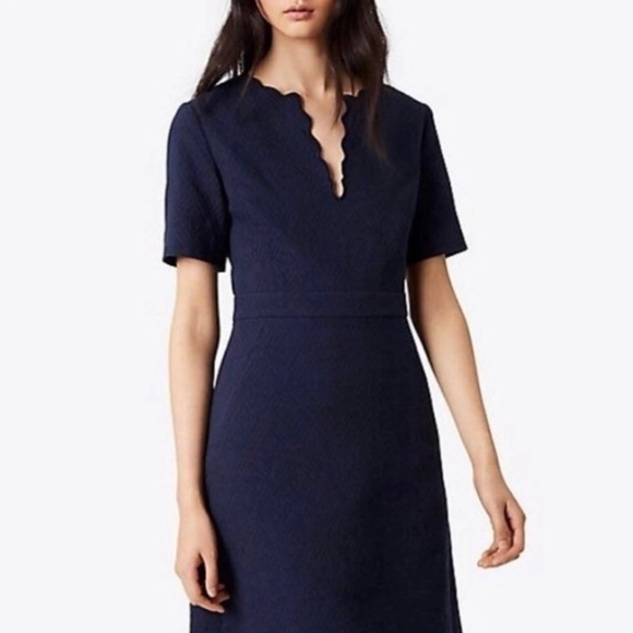 Tory Burch Dresses & Skirts - Tory Burch Jacquard Scalloped Navy Sheath Dress Classic Preppy 8